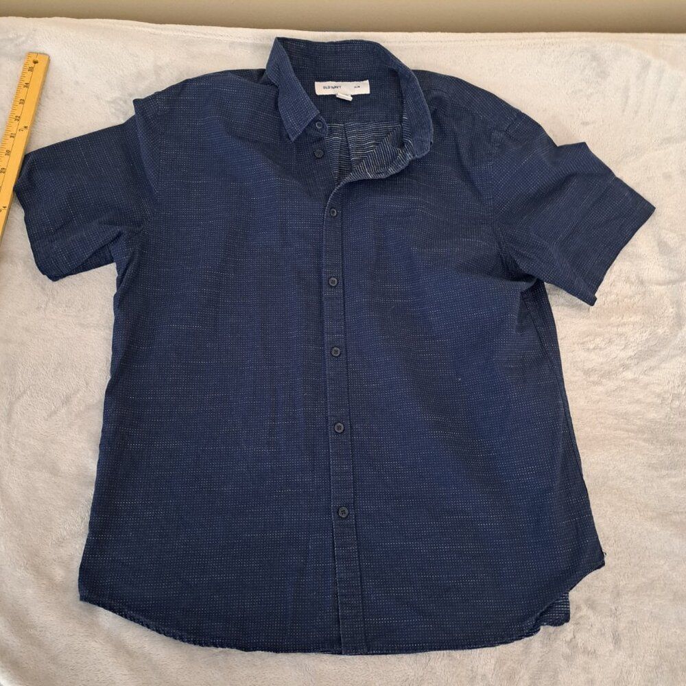 Old Navy Men's Navy Blue Relaxed Fit Collard Short Sleeve Button Up Size Large